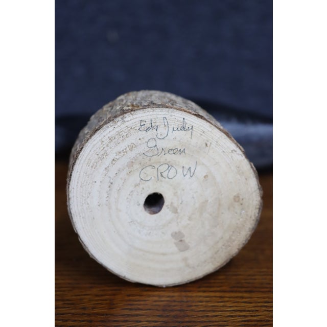 Wood Early 20th Century Carved Black Crow Folk Art Decoy on Wood Base For Sale - Image 7 of 12