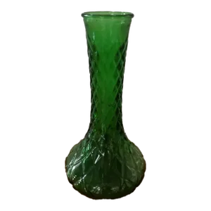 Vintage Genie Vase Hoosier 4095 Emerald Green Glass Diamond Quilt Pattern