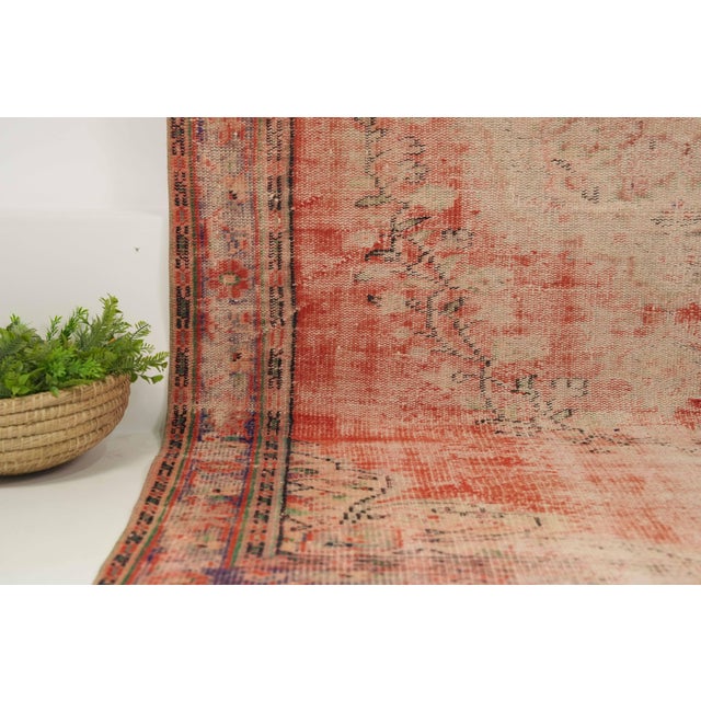 1970s Vintage Turkish Handmade Wool Cotton Red Area Rug For Sale In San Francisco - Image 6 of 12