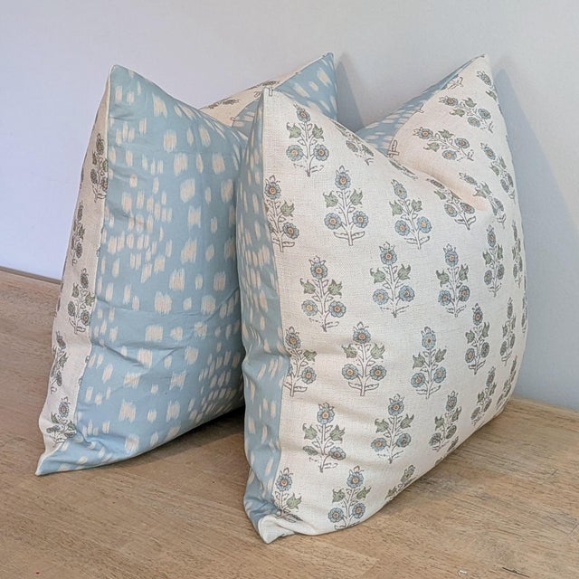 Not Yet Made - Made To Order Gp & J Baker Poppy Sprig Pillows in Aqua With Les Touches For Sale - Image 5 of 9