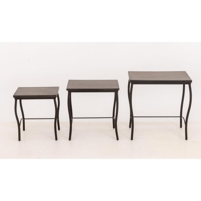 Wood Set of Three Contemporary Mahogany Inlay Nesting Tables For Sale - Image 7 of 11