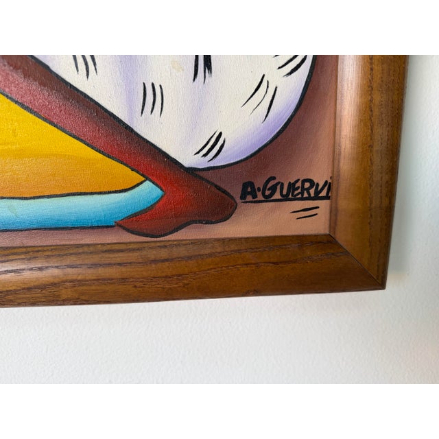 1980’s André Guervil Haitian Folk Art Market Scene Oil on Canvas Painting, Wood Framed For Sale - Image 10 of 12