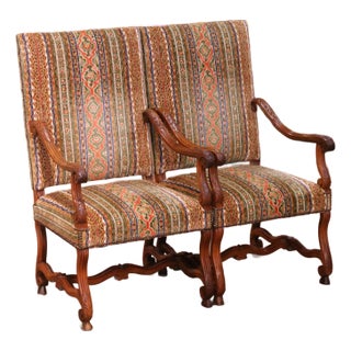 Pair of 19th Century French Louis XIII Walnut Armchairs With Stripe Motifs For Sale