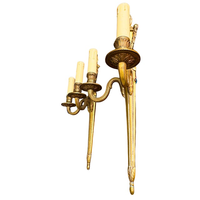 1880 Louis XVI Style Two-Light Wall Sconces - a Pair For Sale - Image 4 of 8