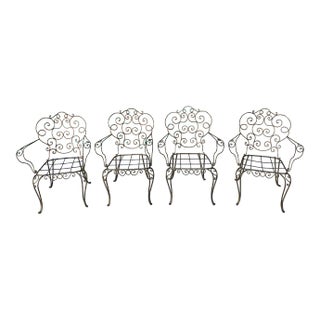 1940s Vintage Spanish Hand Forged Iron Armchairs - Set of 4 For Sale