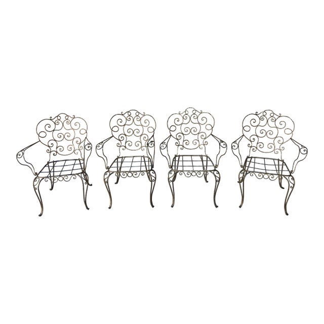 1940s Vintage Spanish Hand Forged Iron Armchairs - Set of 4 For Sale