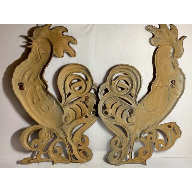Large Size Cast Iron Rooster Wall Decorations. American Made.. Circa Mid 1900s. Light wear. Gorgeous details! Each rooster...