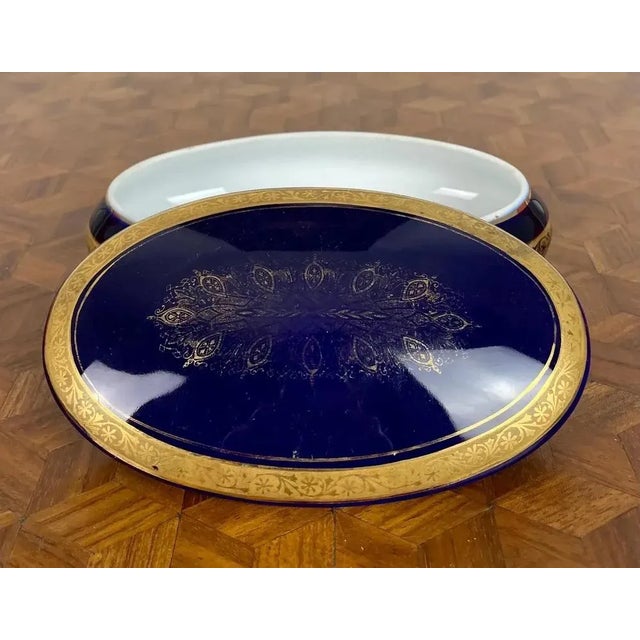 Cobalt Blue Porcelain Box attributed to Malbec and Treillard For Sale - Image 4 of 9