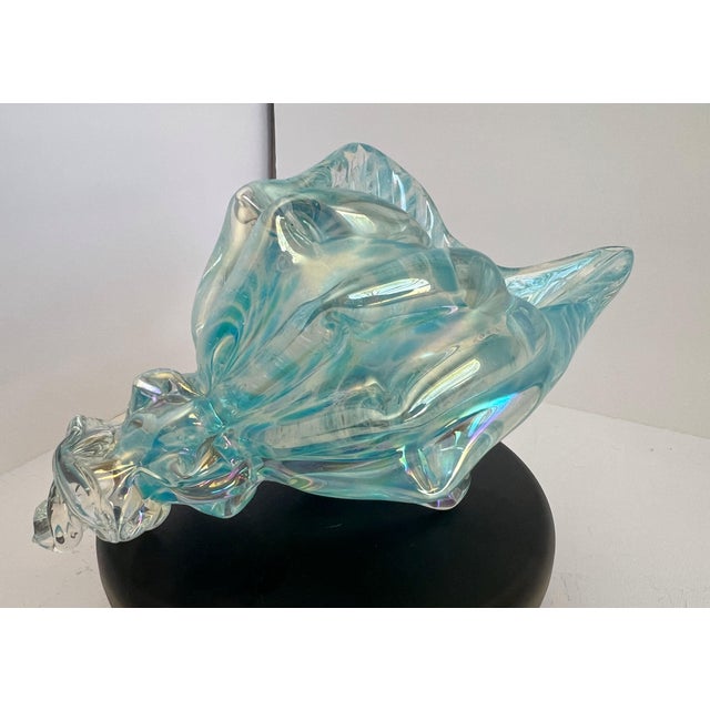 This exquisite hand-blown conch shell sculpture is a masterwork of glassmaking. Featuring a luminous "Aurora Borealis"...