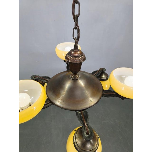 Art Deco Czech Brass Chandelier with Cream Glass, 1920s For Sale - Image 13 of 14