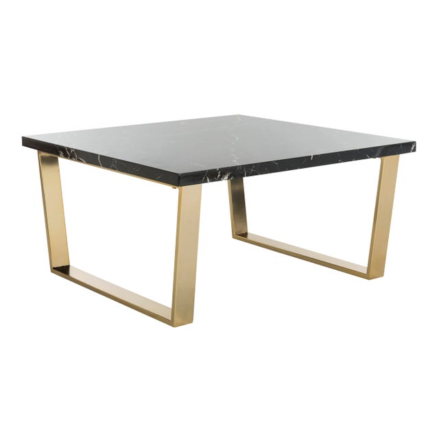 Modern Modern Square Coffee Table in Black & Brass For Sale - Image 3 of 8