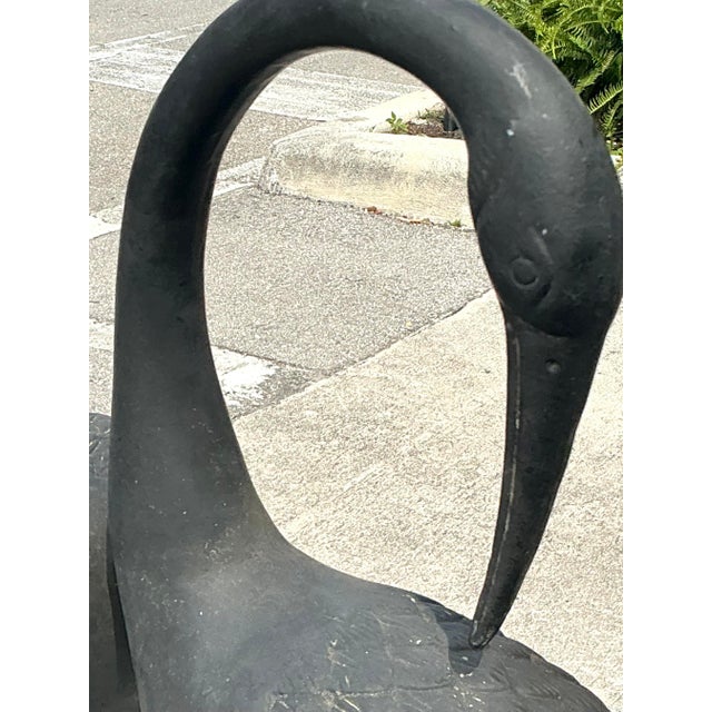 Black Vintage Cast Aluminum Standing Cranes - Set of 2 For Sale - Image 8 of 12