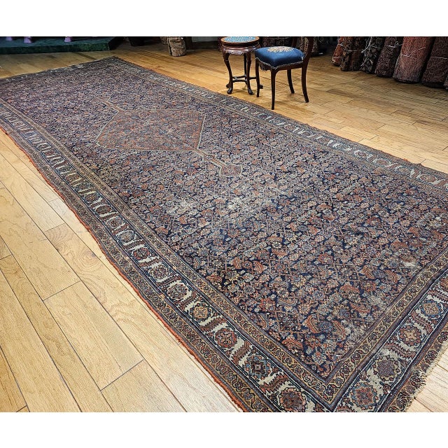 Textile 19th Century Persian Farahan Gallery Rug, Hand-Knotted Wool, Herati Geometric Pattern, Navy & ivory, 7x19 For Sale - Image 7 of 18