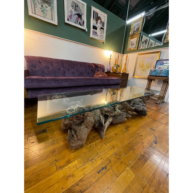 Vintage Driftwood Sculptural Glass Top Coffee Table For Sale In Los Angeles - Image 6 of 6