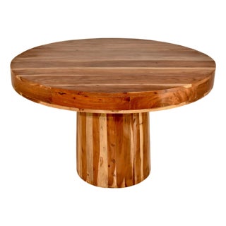 Natural Redwood Round Pedestal Dining Table, Circa 1970's For Sale