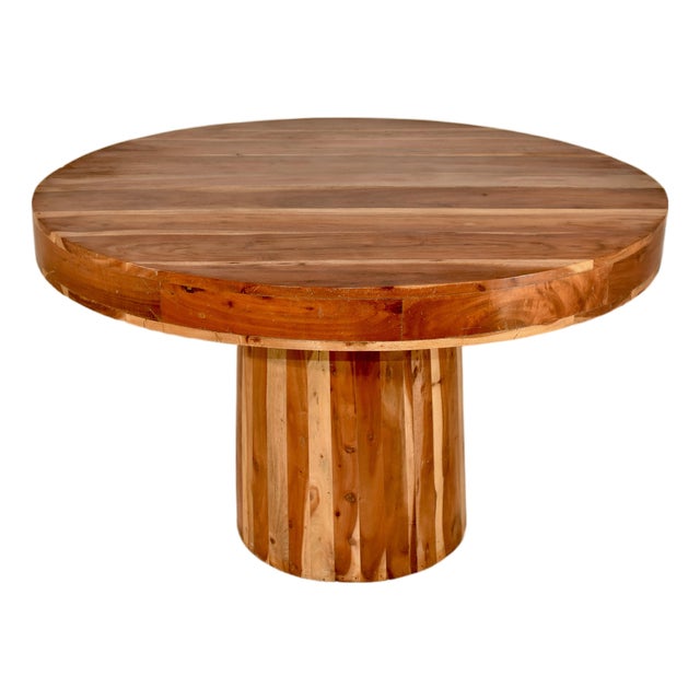 Natural Redwood Round Pedestal Dining Table, Circa 1970's For Sale