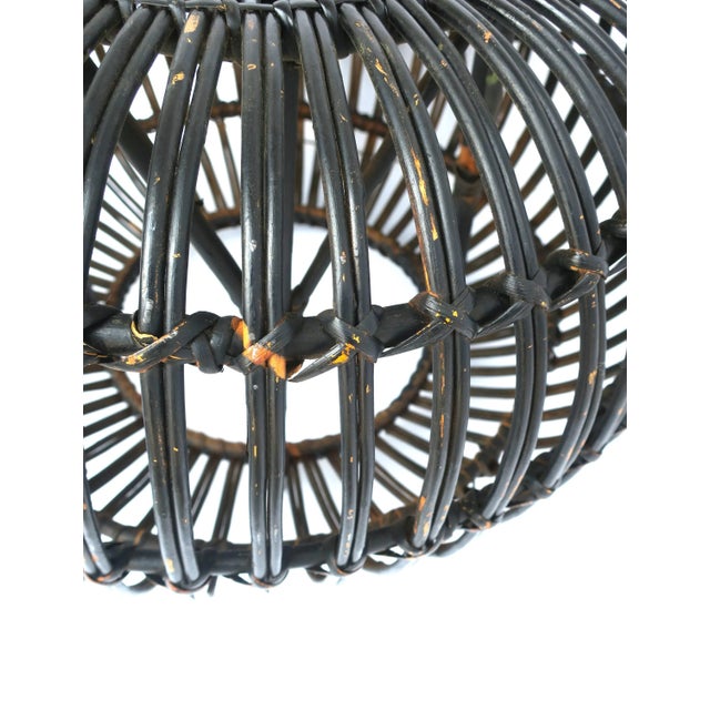 Franco Albini Attributed Black Wicker Rattan Ottoman Pouf or Footstool For Sale - Image 10 of 13