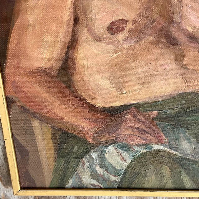 Paint Vintage Boho Signed Original Oil Portrait of Man For Sale - Image 7 of 9