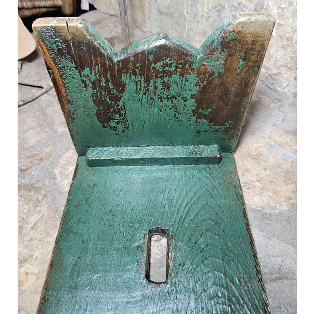 Early 20th Century Rustic Wooden Step Stool, Original Green Paint With Cut Out Hole For Sale - Image 13 of 14