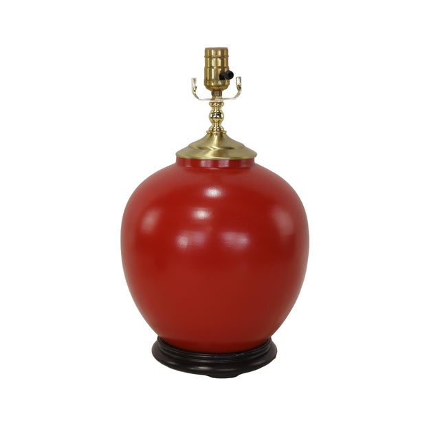 Chinese Red-Glazed Ceramic Table Lamps - Pair For Sale - Image 4 of 9