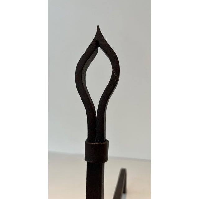 1950s Modernist Wrought Iron Andirons - a Pair For Sale - Image 9 of 12