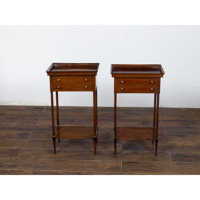 Pair of French 19th Century Mahogany Tray Top Bedside Tables with Two Drawers For Sale In Atlanta - Image 6 of 12