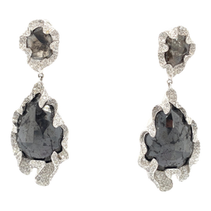 Bold Black Pear Diamond & Wavy White Diamond Statement Earrings, A Pair