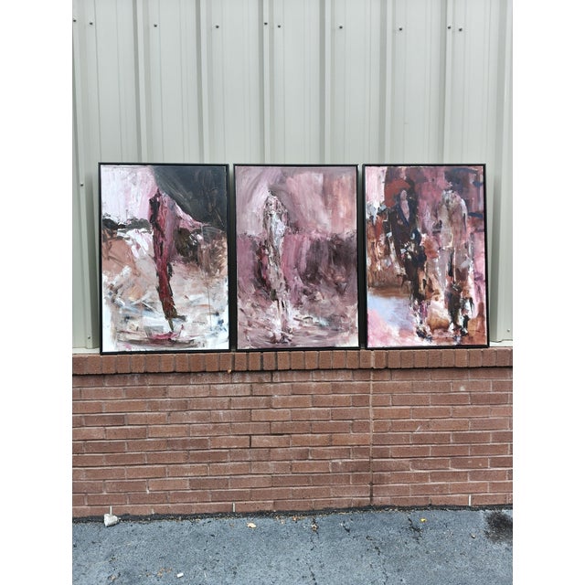 Burgundy Set of Three Taylor A. Moore Abstract Paintings – Framed For Sale - Image 8 of 9