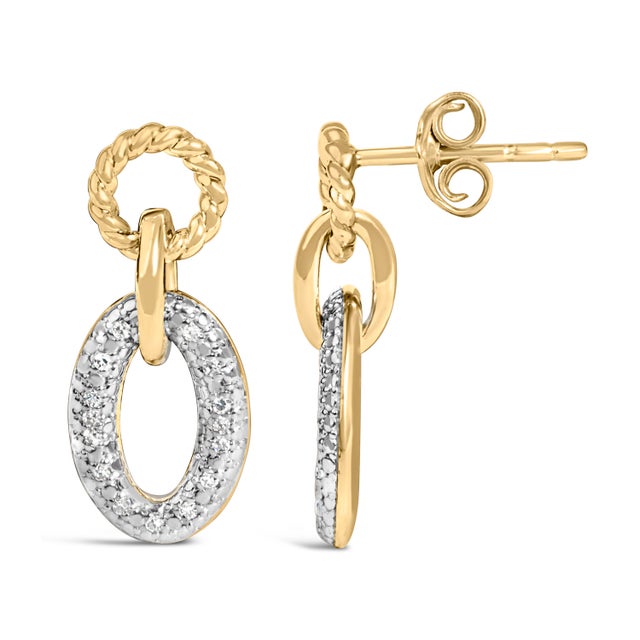 Haus of Brilliance Gold Vermeil 1/10 Cttw Diamond Oval Link Earrings, Pair For Sale - Image 4 of 4