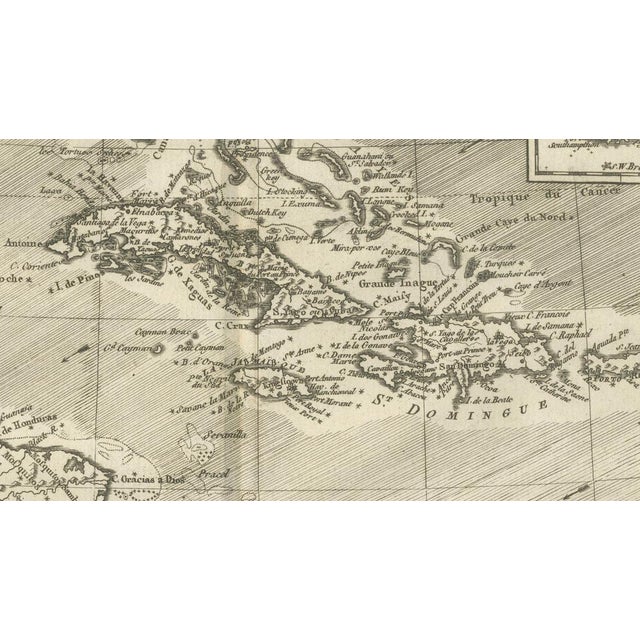 The Caribbean & Gulf of Mexico Rigobert Bonnes Antilles Map, c.1780 For Sale - Image 5 of 11