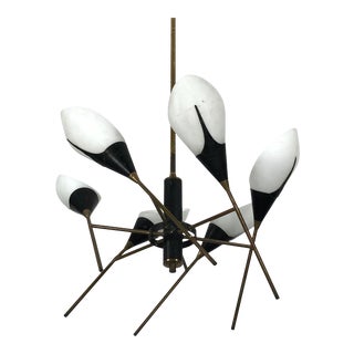 1950s Stilnovo Mid-Century Italian Brass Chandelier For Sale