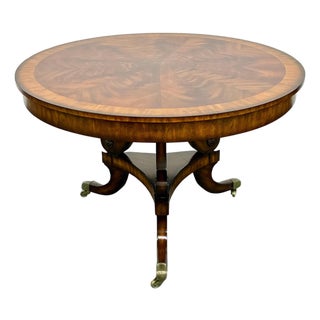 Vintage Maitland-Smith Regency Style Flame Mahogany Round Center Table With Brass Casters For Sale