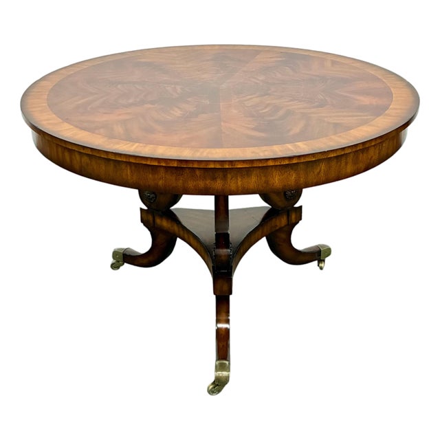Vintage Maitland-Smith Regency Style Flame Mahogany Round Center Table With Brass Casters For Sale