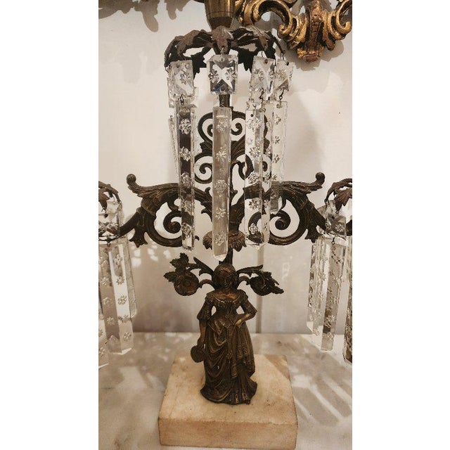 Victorian Mid 19th Century Victorian Bronze and Crystal Candelabra For Sale - Image 3 of 9