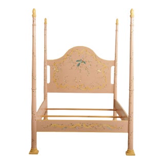 Whimsical Floral Hand-Painted Queen Poster Bed Frame For Sale