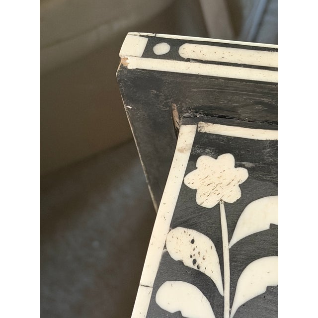 Aditya Handicrafts Indian Black & White Floral Bone Inlay Two-Drawer Console Table, 2021 For Sale - Image 12 of 12
