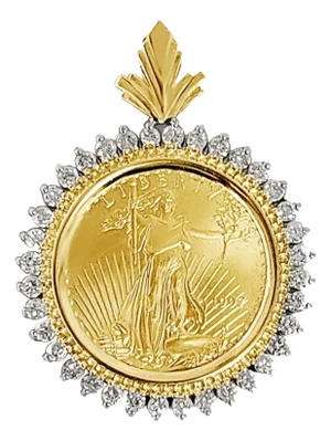 1/4OZ Fine Gold Lady Liberty Medallion with Diamond Halo Necklace 16"
