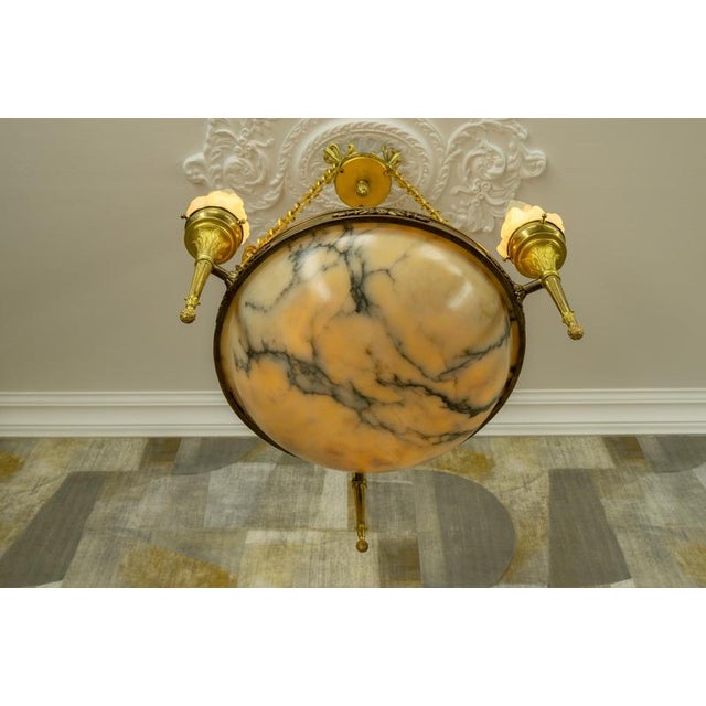 Traditional Early 20th Century French Empire Alabaster, Glass, and Bronze Six-Light Chandelier, 1890s For Sale - Image 3 of 18