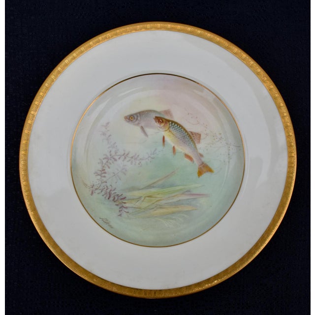 Set of 4 Antique Minton for Tiffany Hand Painted Fish Cabinet Plates Gold Rim For Sale In Philadelphia - Image 6 of 14