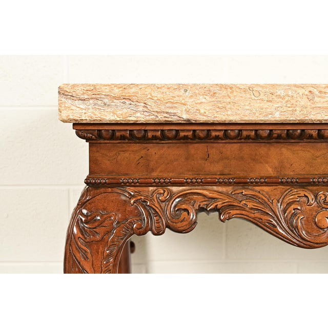Baker Furniture Chippendale Carved Walnut Marble Top Console Table With Paw Feet For Sale In South Bend - Image 6 of 12