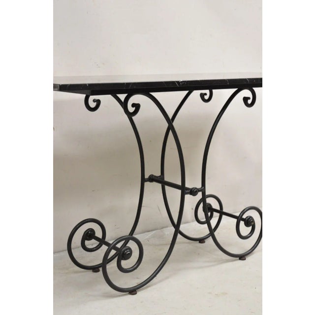 Early 20th Century French Country Pastry Style Wrought Iron Marble Top Baker's Console Table For Sale - Image 4 of 12
