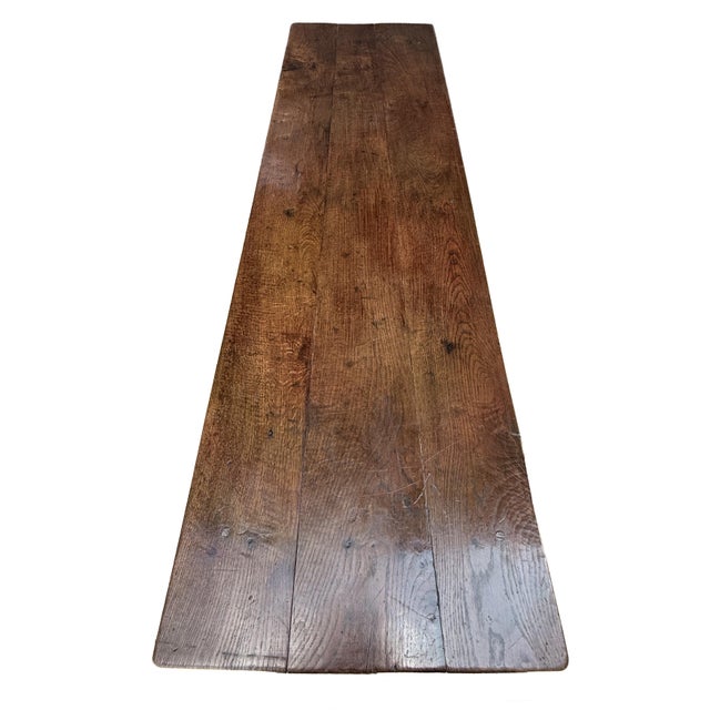 French Hall Table or Console Server of Oak With Stretcher Base For Sale - Image 9 of 11
