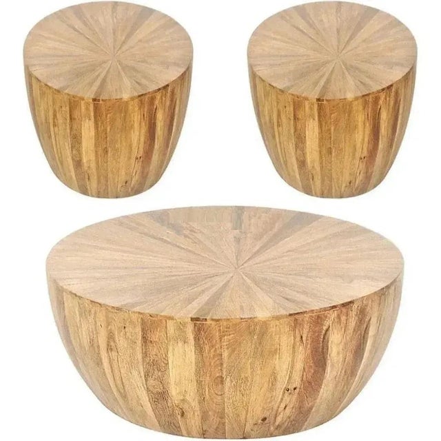 Transitional Zelrah Round Drum Accent Table by Loomlan For Sale - Image 3 of 3