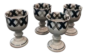 1960s Pottery Stemmed Wine Goblets- Set of 4