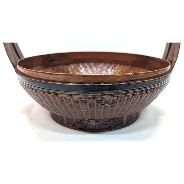 Brown Antique Chinese Bamboo & Rattan Basket For Sale - Image 8 of 9