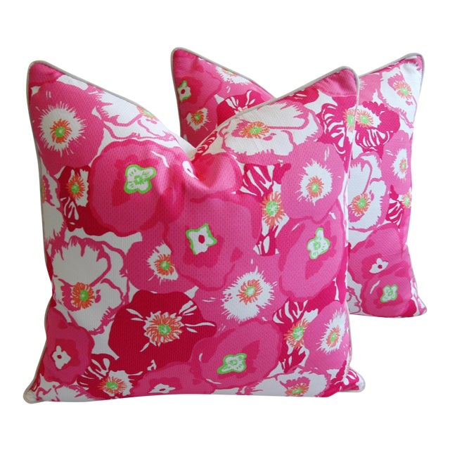 Colorful Bright Pink Begonia Blossom Feather Down Pillows 24