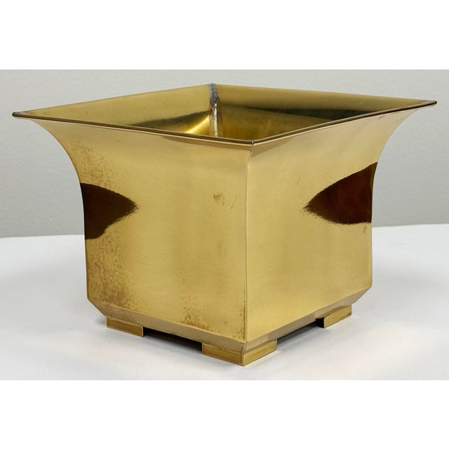 Vintage Postmodern Square Brass Cachepot Planter For Sale In Kansas City - Image 6 of 11
