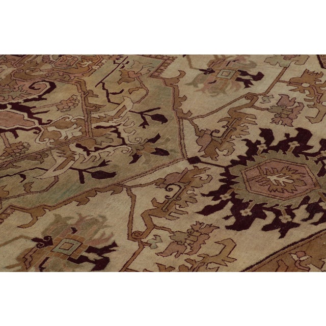 Red Antique Amritsar Rug in Beige-Brown Tones With Floral Medallion - Rug & Kilim For Sale - Image 8 of 10