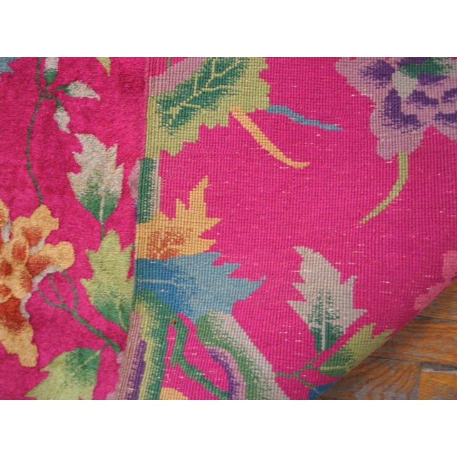 Raspberry Pink 1920s Pink Raspebery Floral Antique Chinese Dec Rug 8'10" X 11'2" Handknotted Wool Carpet For Sale - Image 8 of 9