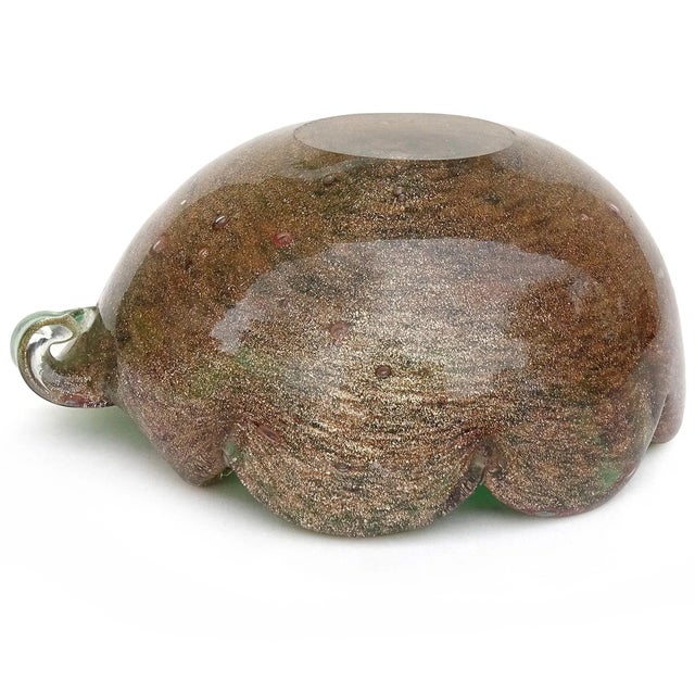 Murano Green Vintage Copper Aventurine Flecks Italian Art Glass Scalloped Rin Decorative Bowl Personal Ashtray For Sale In Orlando - Image 6 of 6